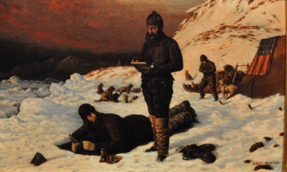 Quadro mostrando os primeiros exploradores do Ártico, no Museu de Anchorage, no Alaska